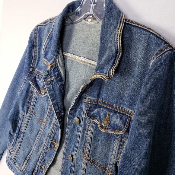 Free People Denim Jacket Jean Distressed Boho size S Casual - Picture 12 of 13